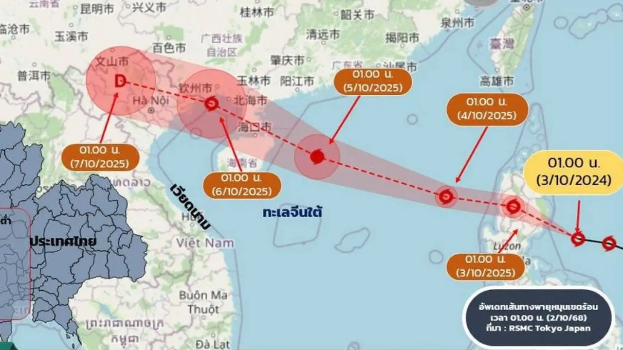 กรมอุตุฯ อัปเดตเส้นทางพายุ 'แมตโม' ย้ำไม่เข้าไทย แต่ต้องติดตามสถานการณ์ต่อเนื่อง