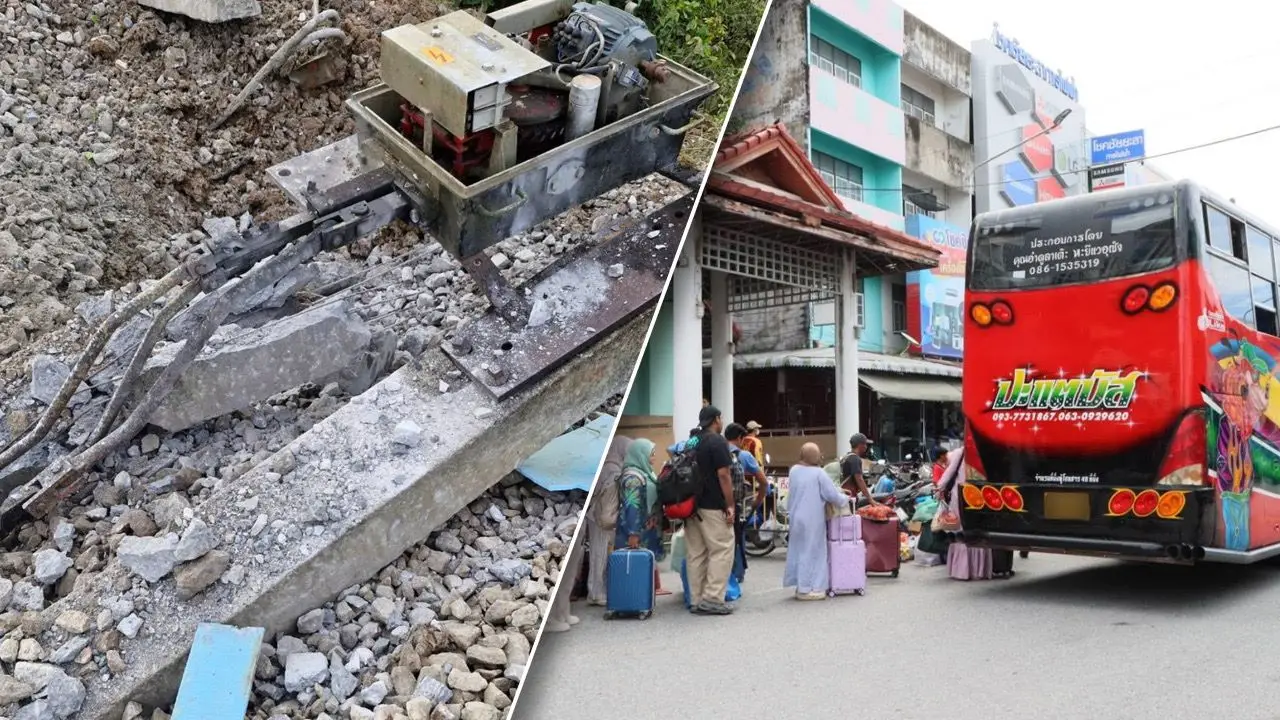 จัดรถบัสขนถ่ายผู้โดยสาร หลังเกิดเหตุระเบิดรางรถไฟ 'สถานีมะรือโบ' จ.นราธิวาส