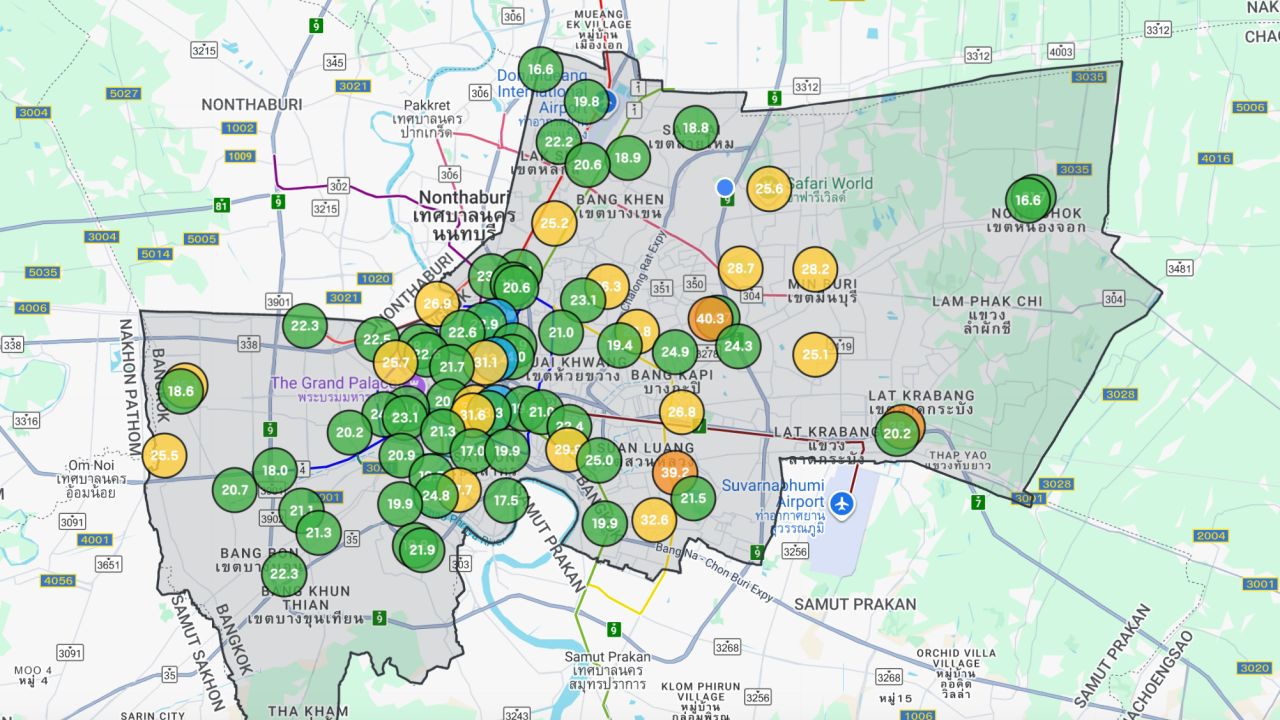 10 อันดับค่าฝุ่น PM 2.5 สูงสุดใน กทม. พบเกินมาตรฐาน 3 พื้นที่ เริ่มกระทบสุขภาพ