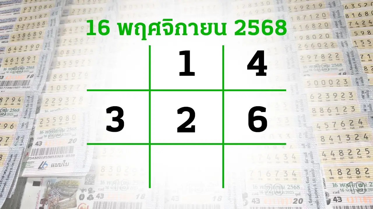 โค้งสุดท้ายหวย 'เลขเด็ดงวดนี้' 16/11/68 ลุ้นโชคได้ที่ไทยรัฐทีวี-ไทยรัฐออนไลน์