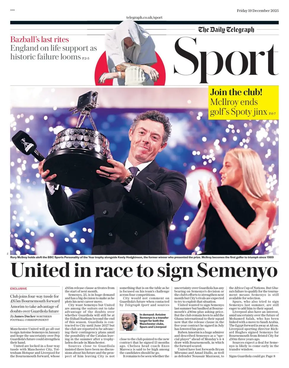Man Utd plot Semenyo move in January - Friday's gossip